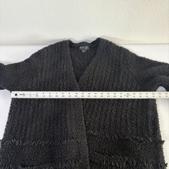 Barefoot Dreams CozyChic Boardwalk Cardigan Size L Black Fringe Open Front Knit - Picture 8 of 10